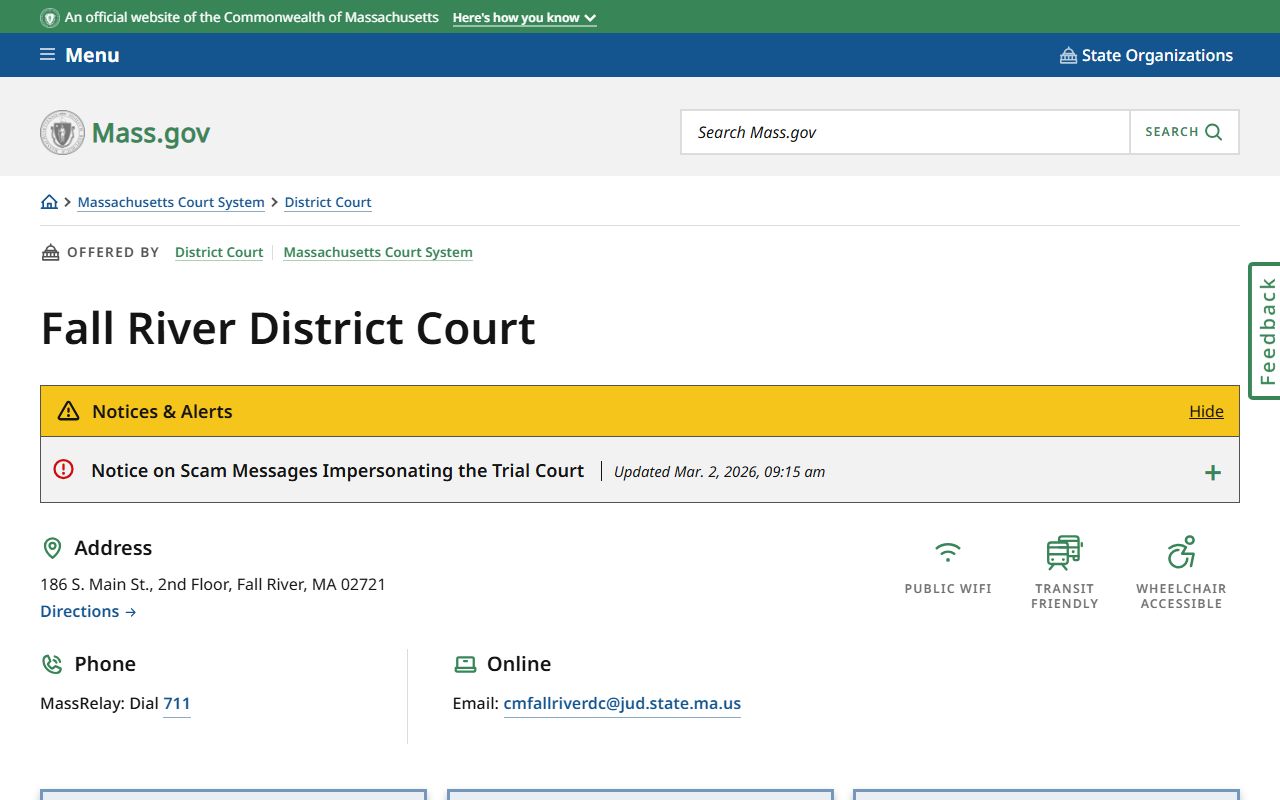 Fall River District Court docket records page