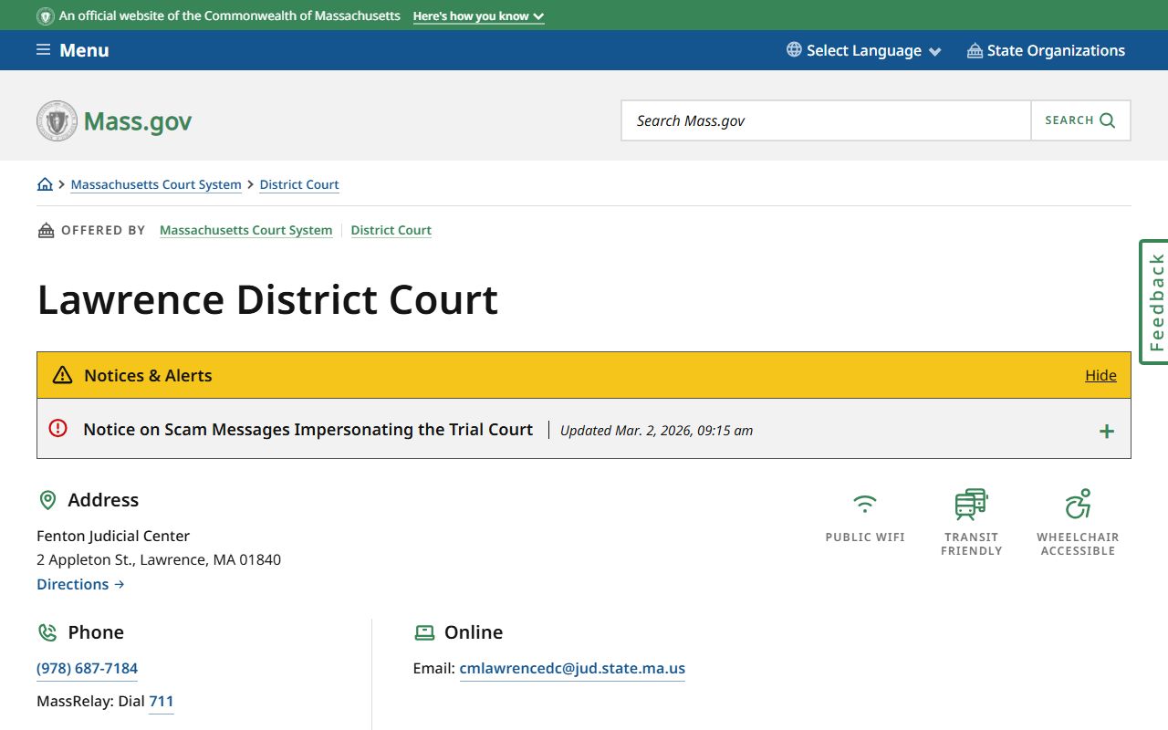 Lawrence District Court docket records search page