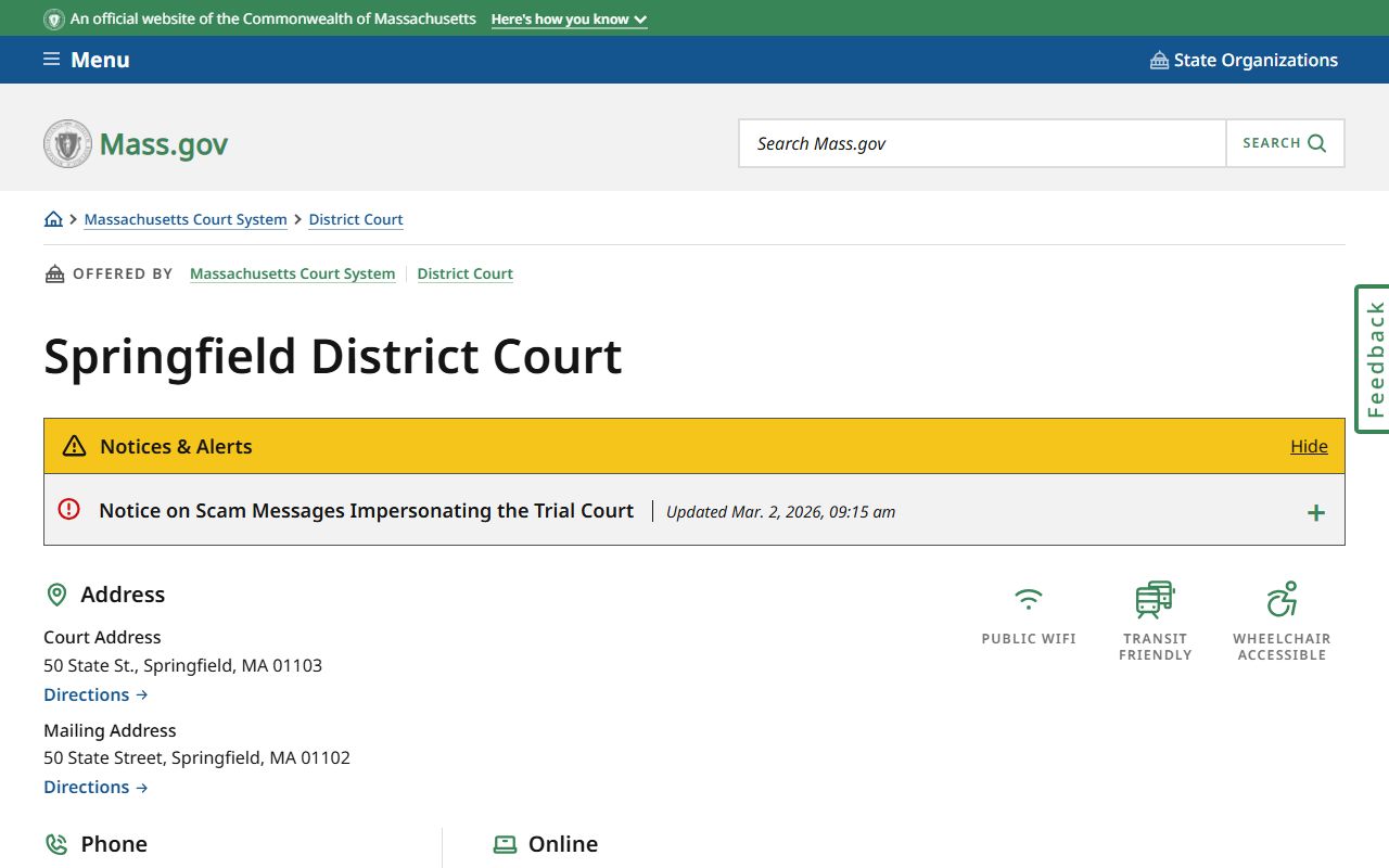 Springfield District Court page for court docket records