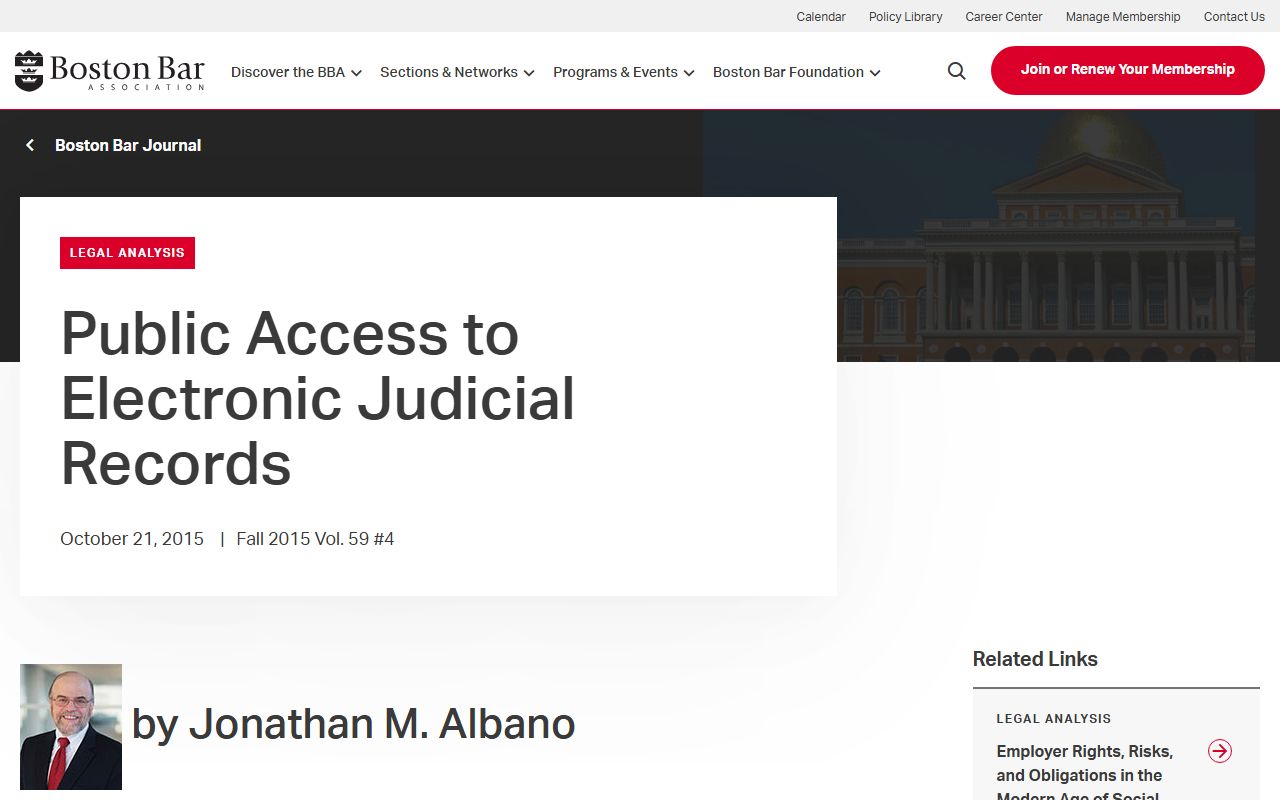 Boston Bar Journal article on public access to Massachusetts court docket records