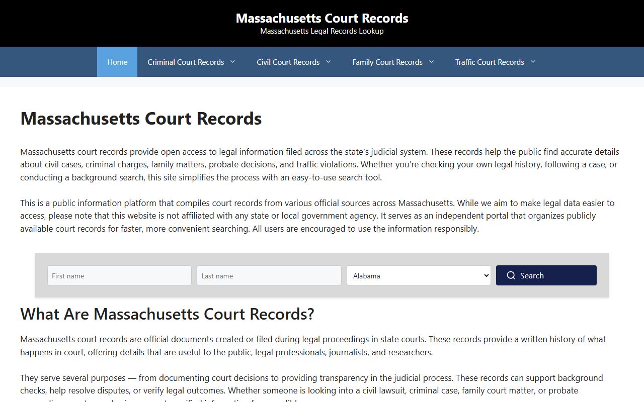 Massachusetts court records information site for court docket research